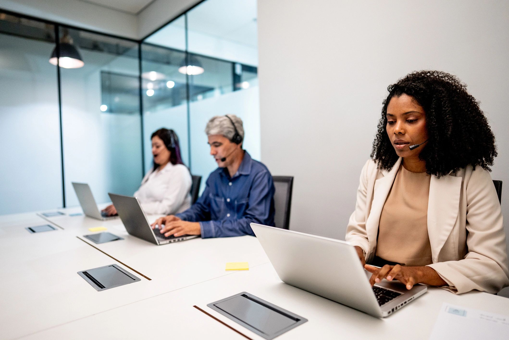 Support professional working in an office call center